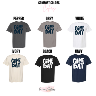 Hayden Wildcats distressed Game Day football top Comfort Colors color chart showing Pepper, Grey, White, Ivory, Black, and Navy options