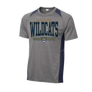 Hayden Wildcats Distressed Powerhouse Colorblock Contender Tee Topeka Kansas - Grey Navy Colorblock Shirt Front
