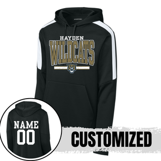Hayden Wildcats Distressed Powerhouse Fan Favorite Hoodie Topeka Kansas - Black Custom Name Number Back
