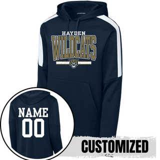 Hayden Wildcats Distressed Powerhouse Fan Favorite Hoodie Topeka Kansas - Navy Custom Name Number Back
