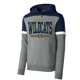 Hayden Wildcats Distressed Powerhouse Fleece Colorblock Hoodie Topeka Kansas - Grey Navy Colorblock Front