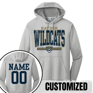 Hayden Wildcats Distressed Powerhouse Performance Hoodie Topeka Kansas - Silver Custom Name Number Back
