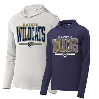 Hayden Wildcats Distressed Powerhouse PosiCharge Competitor Hoodie Topeka Kansas - Silver Navy Shirt Front
