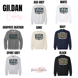 Hayden Wildcats Distressed Powerhouse Shirt Topeka Kansas - Gildan Crewneck Ash Grey White Graphite Heather Sand Navy Sport Grey Black
