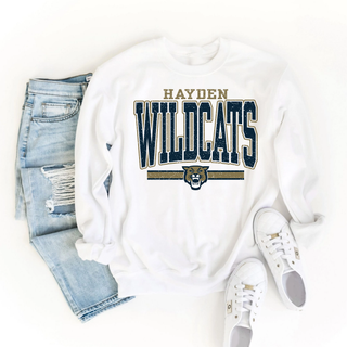 Hayden Wildcats Distressed Powerhouse Top Topeka Kansas - White Crewneck Shirt Front
