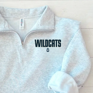 Hayden Wildcats Fan Staple Quarter Zip Pullover Topeka Kansas - Ash Grey lifestyle flat lay
