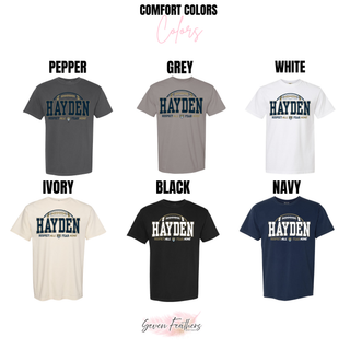 Hayden Wildcats Football arch Comfort Colors top colors in pepper, grey, white, ivory, black, and navy
