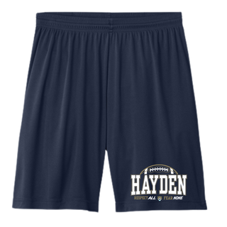 Hayden Wildcats Football arch cooling performance short in navy with Respect All Fear None and wildcat mascot logo
