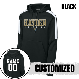 Topeka Hayden Wildcats Football Classic Fan Favorite Sport-Tek Colorblock Hoodie in black with customizable name and number
