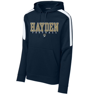 Topeka Hayden Wildcats Football Classic Fan Favorite Sport-Tek Colorblock Hoodie in navy and white
