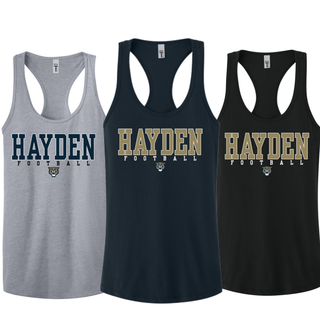 Topeka Hayden Wildcats Football Classic Women's Racerback Tank in heather grey, midnight navy, and black

