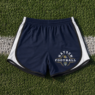 Hayden Wildcats Football Helmet Crest Cadence Performance Short - Navy white black women's flat lay on field
