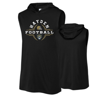 Hayden Wildcats Football Helmet Crest Shirt Topeka - black Sport-Tek Competitor Sleeveless Hoodie front and back
