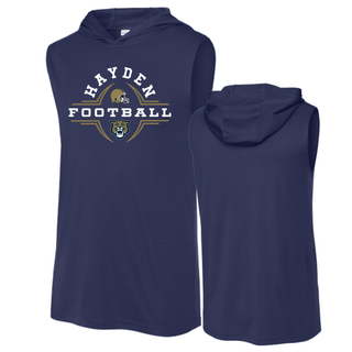 Hayden Wildcats Football Helmet Crest Shirt Topeka - navy Sport-Tek Competitor Sleeveless Hoodie front and back

