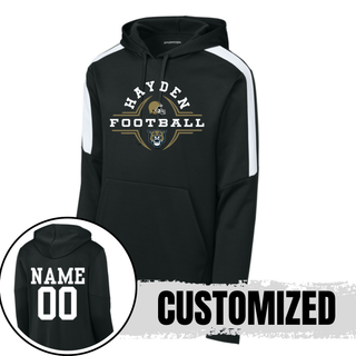 Hayden Wildcats Football Helmet Crest Fan Favorite Hoodie - Black white with custom name and number on back
