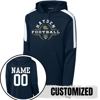 Hayden Wildcats Football Helmet Crest Fan Favorite Hoodie - Navy white with custom name and number on back
