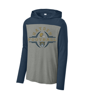 Hayden Wildcats Football Helmet Crest Halftime Long Sleeve Hoodie - Grey heather navy Sport-Tek lifestyle
