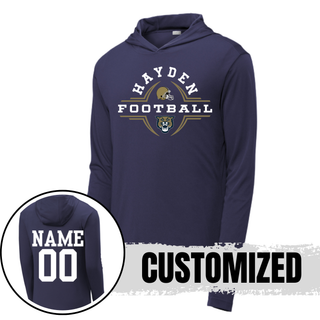 Hayden Wildcats Football Helmet Crest PosiCharge Competitor Hoodie - Navy with custom name and number on back
