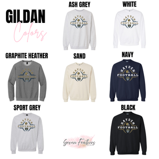 Hayden Wildcats Football Helmet Crest Top Gildan crewneck colors - ash grey white graphite heather sand navy sport grey black
