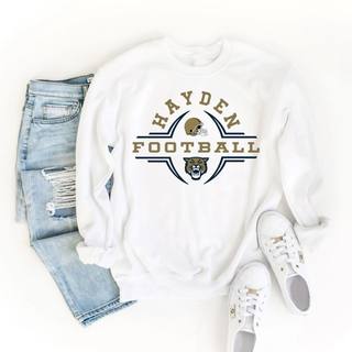 Hayden Wildcats Football Helmet Crest Top - White crewneck lifestyle flat lay
