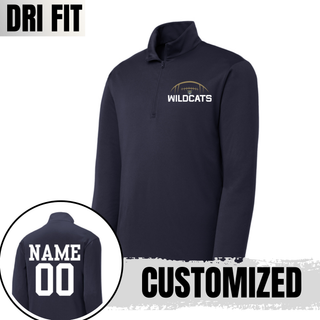 Navy Hayden Wildcats football kickoff dri-fit quarter zip with front wildcats design and custom name and number on back
