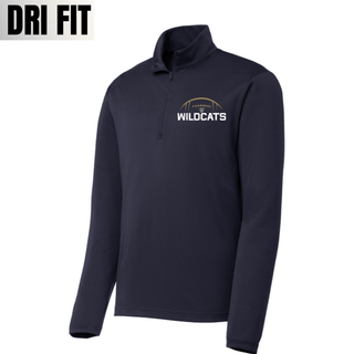 Navy Hayden Wildcats football kickoff dri-fit quarter zip with gold football laces arc, wildcat mascot, and wildcats text on left chest
