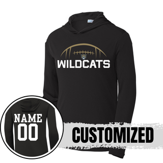 Black Hayden Wildcats football kickoff PosiCharge Competitor Hoodie showing front wildcats design and personalized name and number on back
