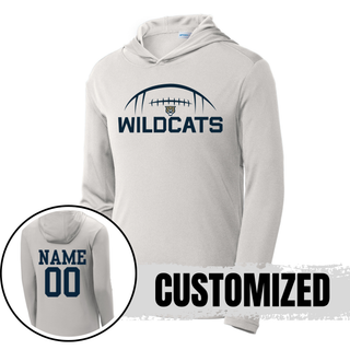Silver Hayden Wildcats football kickoff PosiCharge Competitor Hoodie with front football laces design and custom name and number on back
