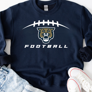 Navy Hayden Wildcats football laces crewneck sweatshirt flat lay with wildcat mascot design Topeka Kansas
