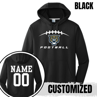 Black Hayden Wildcats Football Laces customized performance hoodie with name and number on back
