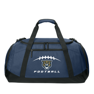 Navy Hayden Wildcats football laces duffle bag with wildcat mascot design
