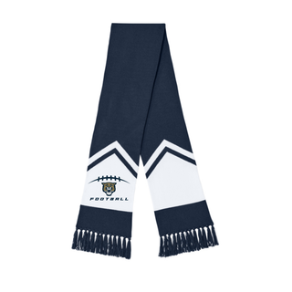 Navy and white Hayden Wildcats football laces game day fringe scarf with wildcat mascot design
