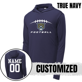 True navy Hayden Wildcats football laces PosiCharge competitor hoodie with name and number on back
