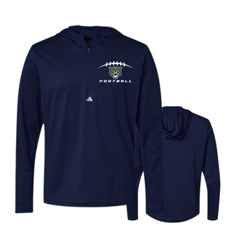 Navy Hayden Wildcats football laces quarter-zip hooded pullover flat lay front and back with wildcat mascot design
