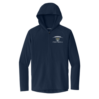 Navy Hayden Wildcats football laces repeat half zip hooded jacket front with wildcat mascot design
