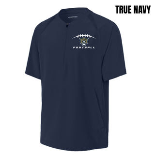 Hayden Wildcats football laces repeat half zip short sleeve jacket in true navy front view flat lay

