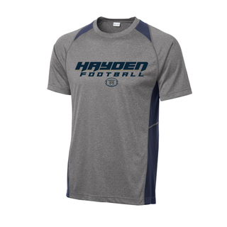 Heather gray Hayden Wildcats Football colorblock contender tee with black accents showing front and back