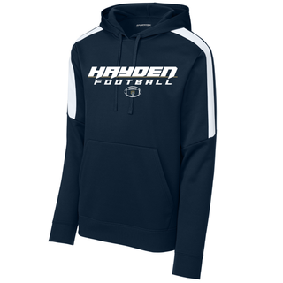 Navy Hayden Wildcats Football hoodie with white and gold Football logo on chest
