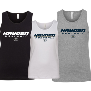 Black, white, and grey Hayden Wildcats Football youth jersey tanks
