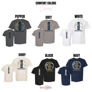 Comfort Colors shirt color options featuring the Hayden Wildcats Full Court basketball design.