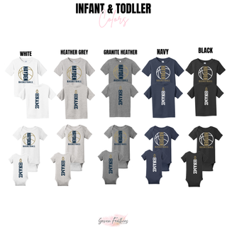 Infant and toddler apparel color options featuring the Hayden Wildcats Full Court basketball design.