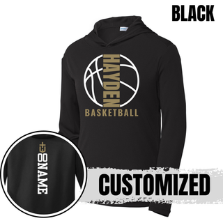 Black Hayden Wildcats Full Court PosiCharge hooded pullover with a basketball outline graphic and optional back name placement.