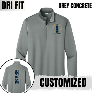 Grey Concrete Hayden Wildcats Full Court PosiCharge quarter-zip with a left-chest basketball graphic and optional vertical back name placement.