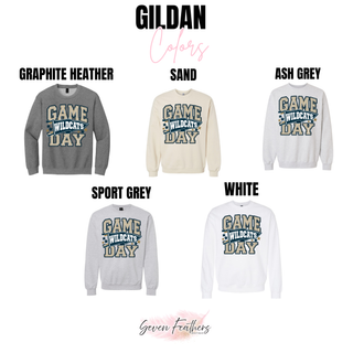 Hayden Wildcats Game Day Pennant Top Gildan color options: graphite heather, sand, ash grey, sport grey, and white