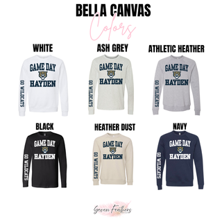 Hayden Wildcats Game Day Sleeve Print Top Bella Canvas color options: White, Ash Grey, Athletic Heather, Black, Heather Dust, Navy