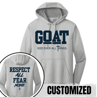 Hayden Wildcats GOAT Respect All Fear None performance hoodie in grey with front and back design detail
