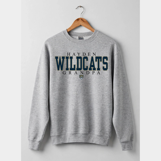 Grey Hayden Wildcats Grandpa crewneck sweatshirt on hanger
