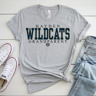 Grey Hayden Wildcats Grandparent tee flatlay with jeans and sneakers
