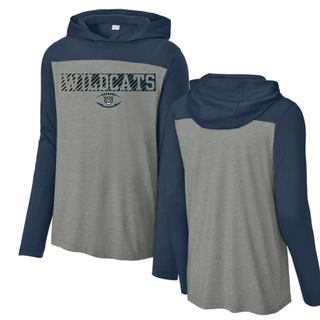Hayden Wildcats Grid Iron Football Halftime Long Sleeve Hoodie grey navy front and back
