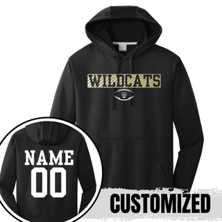 Hayden Wildcats Grid Iron Football Performance Hoodie black with custom name and number on back
